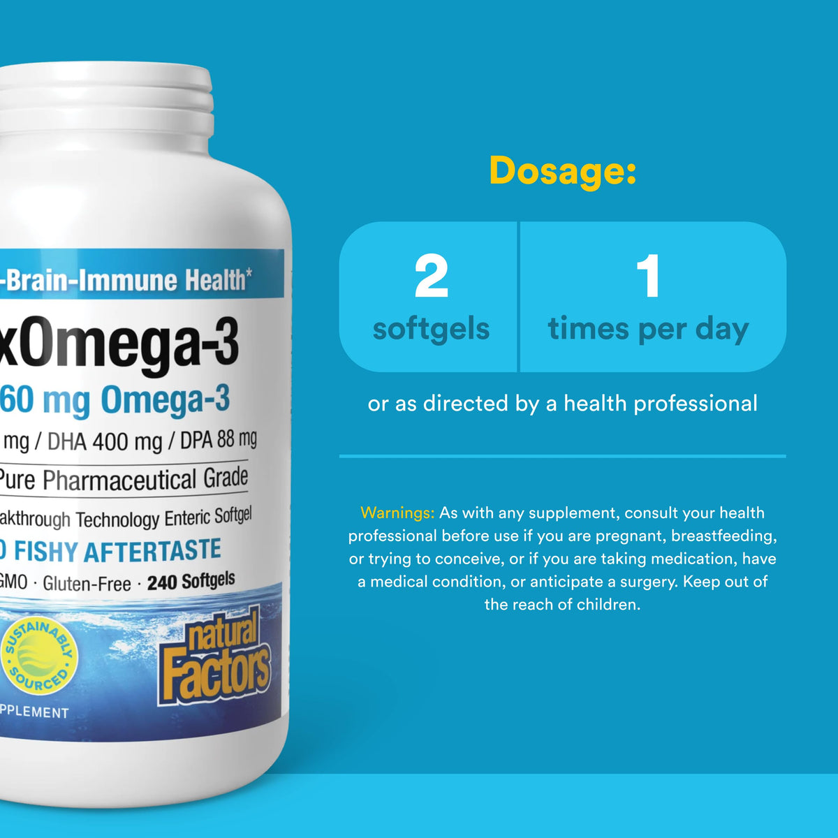Natural Factors RxOmega-3 1260 mg huile de poisson gélules côté