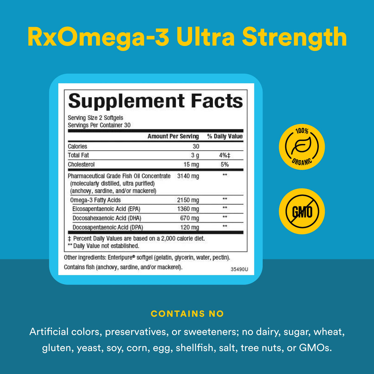 Natural Factors RxOmega-3 2150 mg huile de poisson, gélules dans une main
