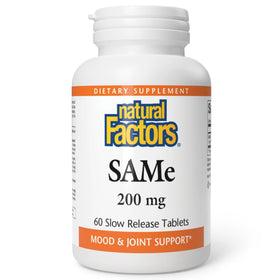 Natural Factors SAMe 200 mg comprimés à libération prolongée, boîte de 60
