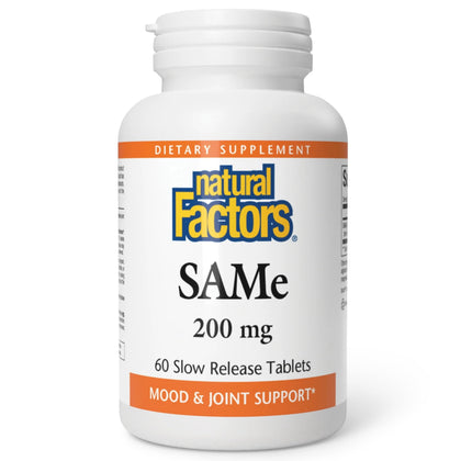 Natural Factors SAMe 200 mg comprimés à libération prolongée, boîte de 60