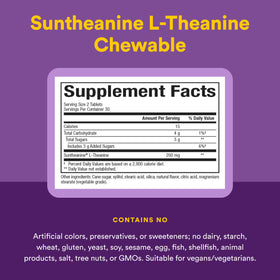 Natural Factors Suntheanine L-Theanine 200 mg comprimés à mâcher avec des ingrédients