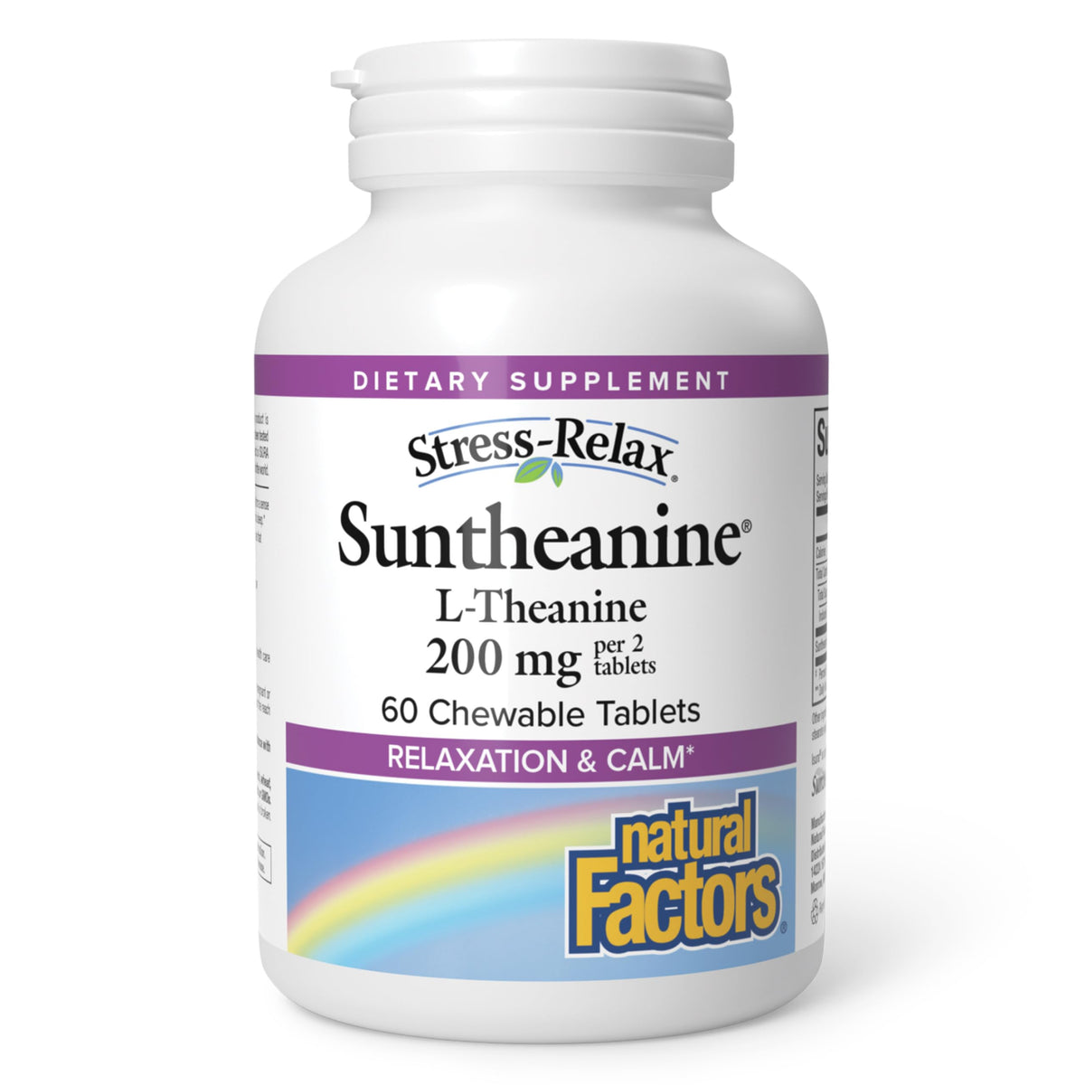 Natural Factors Suntheanine L-Theanine 200 mg comprimés à mâcher vue de face