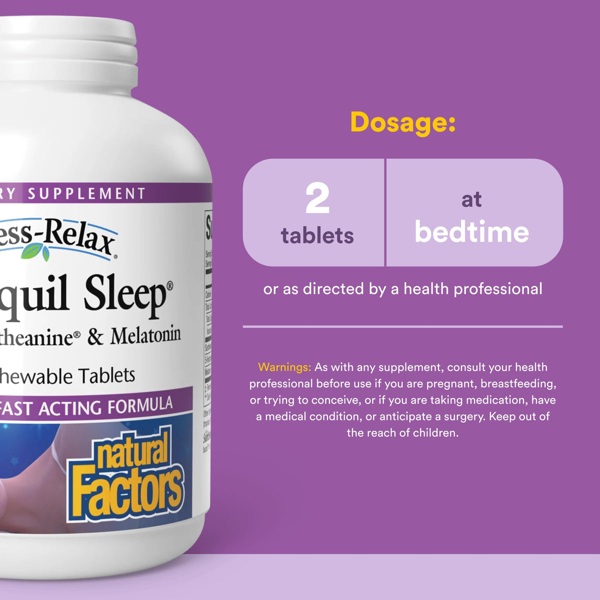Natural Factors Tranquil Sleep comprimés montrant la taille