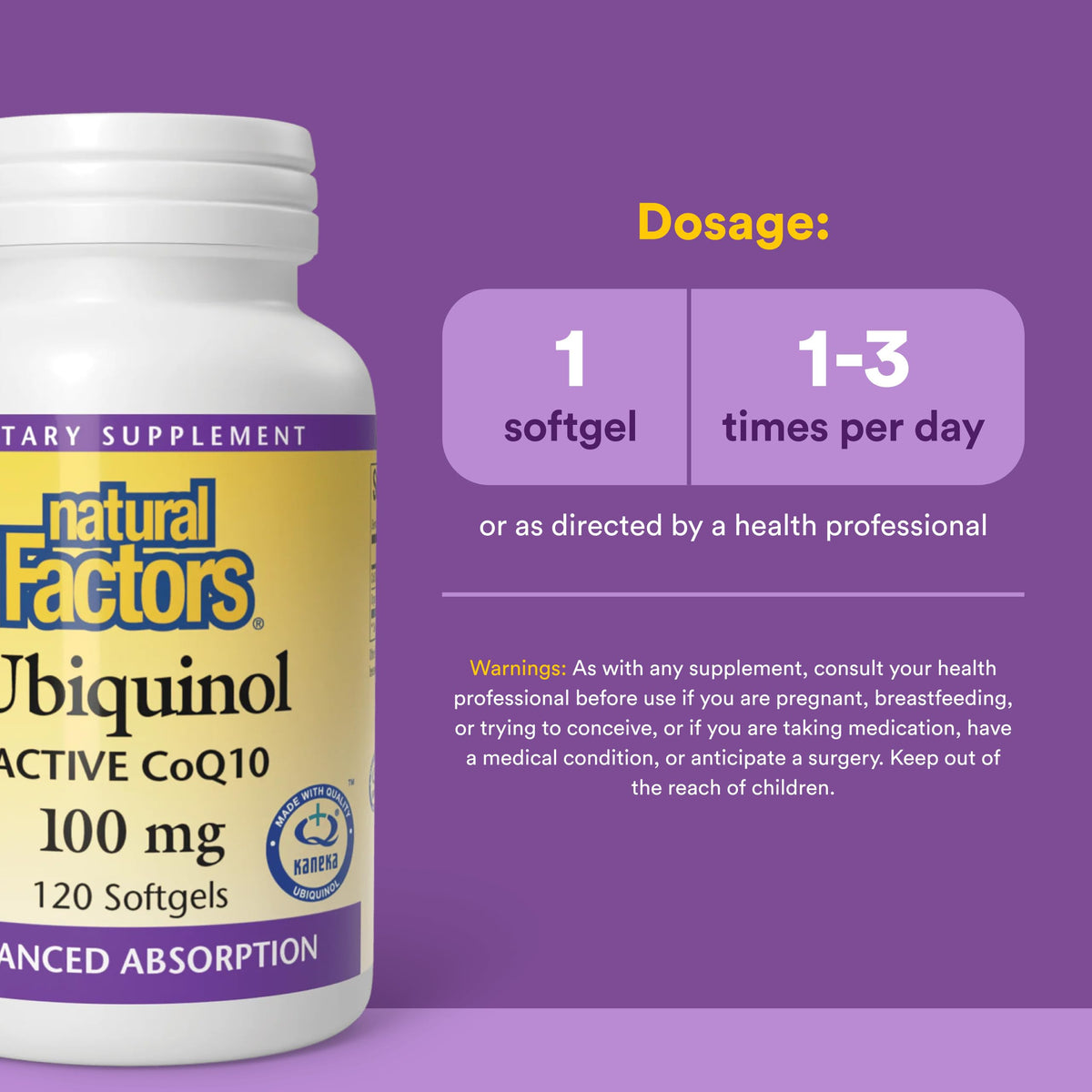 Natural Factors Ubiquinol 100 mg gélules ouvertes pour montrer la taille