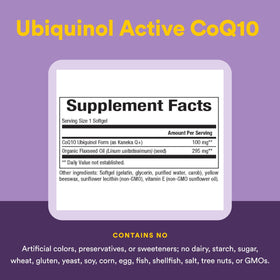 Natural Factors Ubiquinol 100 mg gélules présentées sur une table