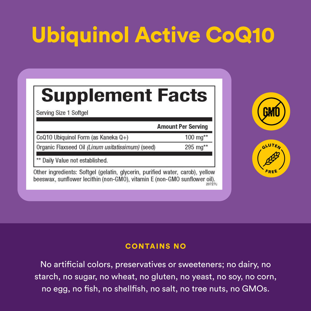 Natural Factors Ubiquinol 100 mg sur une table avec des ingrédients naturels