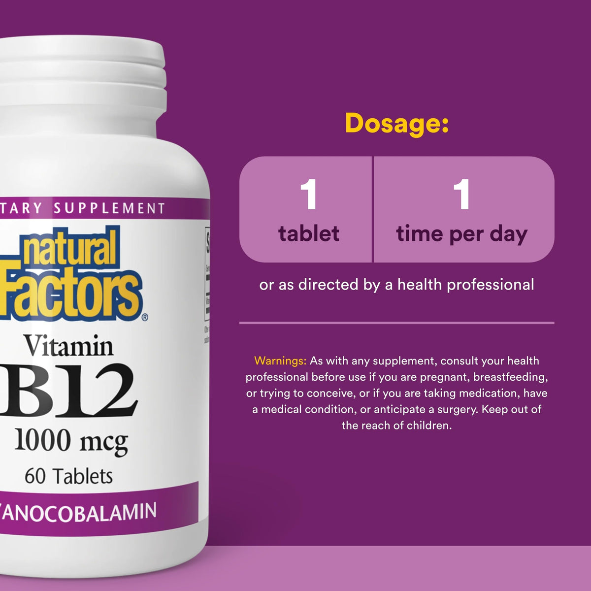 Natural Factors Vitamine B12 1000 mcg comprimés sur une surface