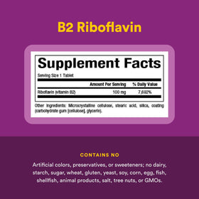 Natural Factors Vitamine B2 100 mg comprimés avec bouteille ouverte