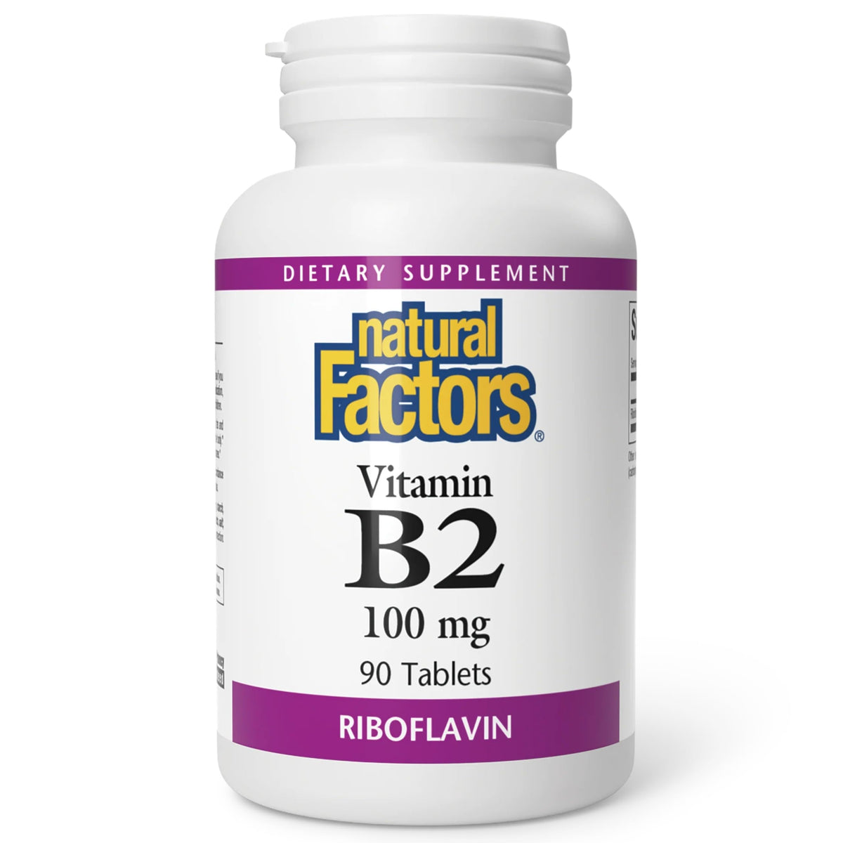 Natural Factors Vitamine B2 100 mg comprimés vue de face