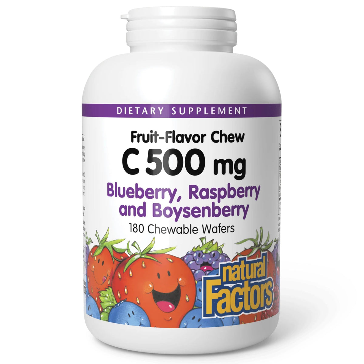 Natural Factors Vitamine C 500 mg 180 comprimés à mâcher vue de face