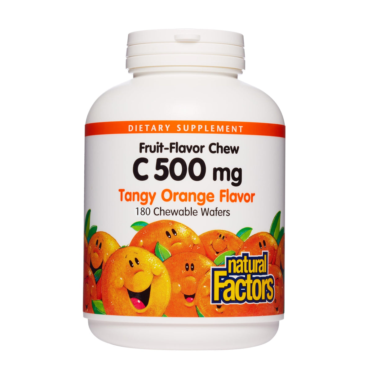Natural Factors Vitamine C 500 mg 180 comprimés à mâcher, vue de face