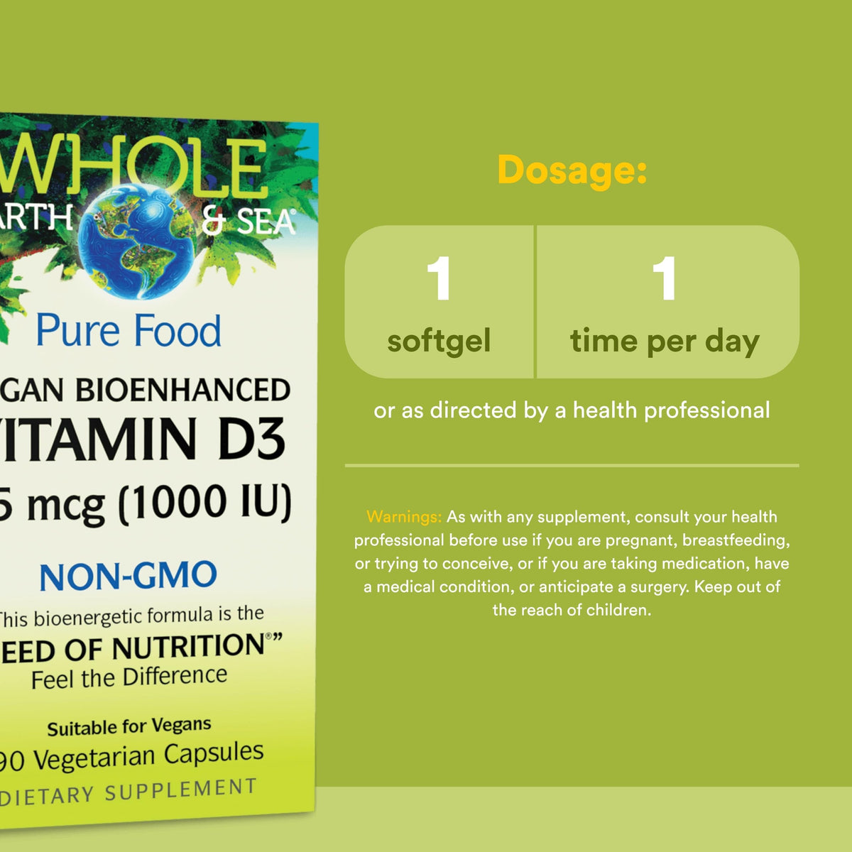 Natural Factors Vitamine D3 125 mcg capsules sur un fond neutre