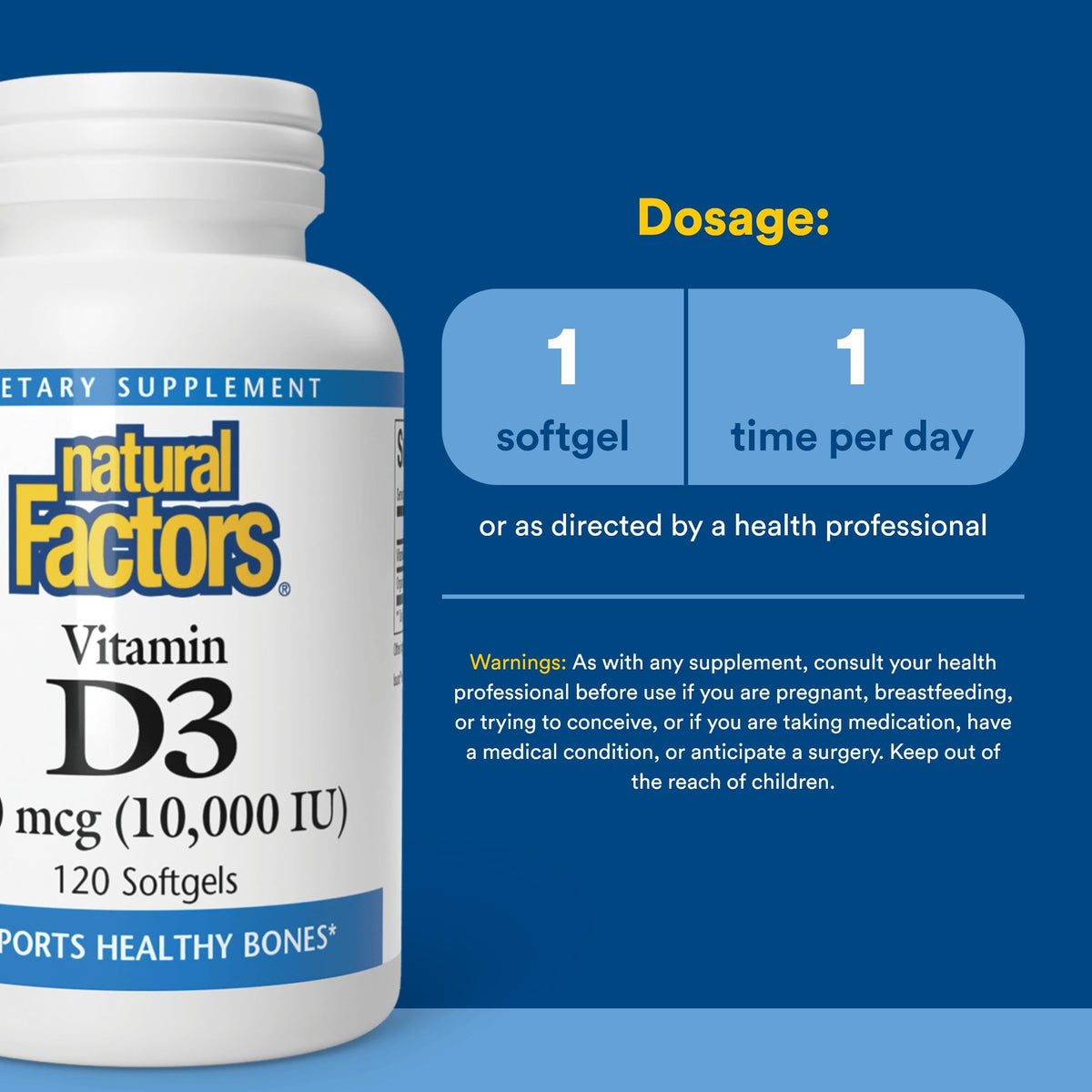 Natural Factors Vitamine D3 250 mcg 120 gélules côté