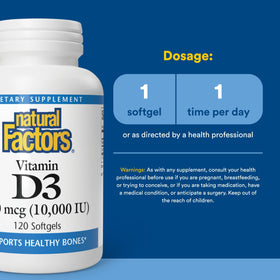 Natural Factors Vitamine D3 250 mcg 120 gélules côté