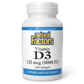 Natural Factors Vitamine D3 5000 UI 240 gélules molles vue de face