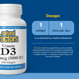 Natural Factors Vitamine D3 5000 UI gélules molles ouvertes
