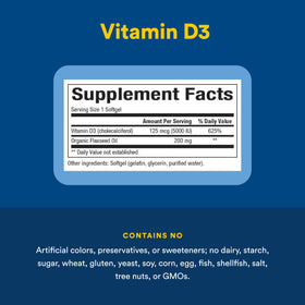 Natural Factors Vitamine D3 5000 UI gélules molles sur une table