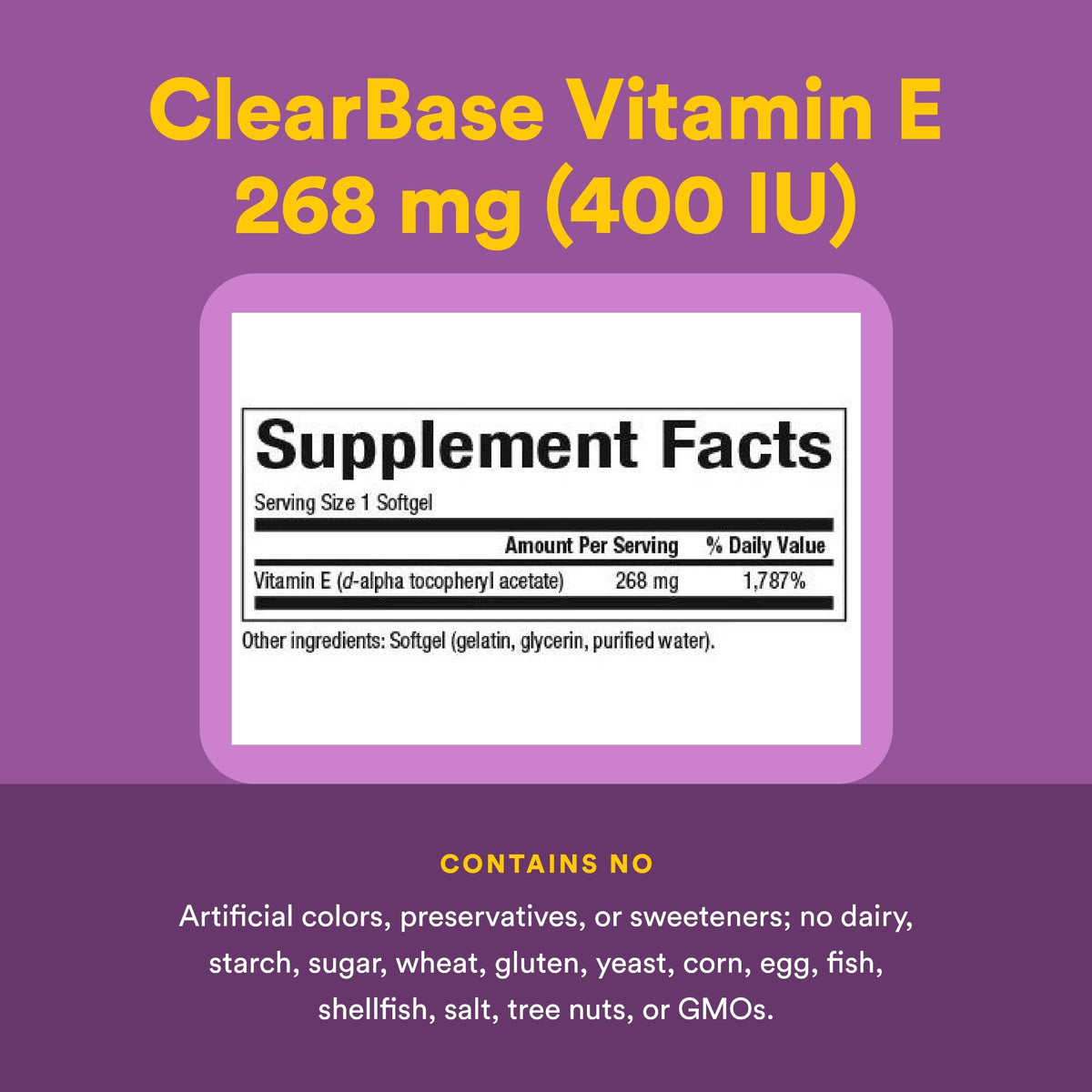 Natural Factors Vitamine E 400 IU gélules molles sur une table