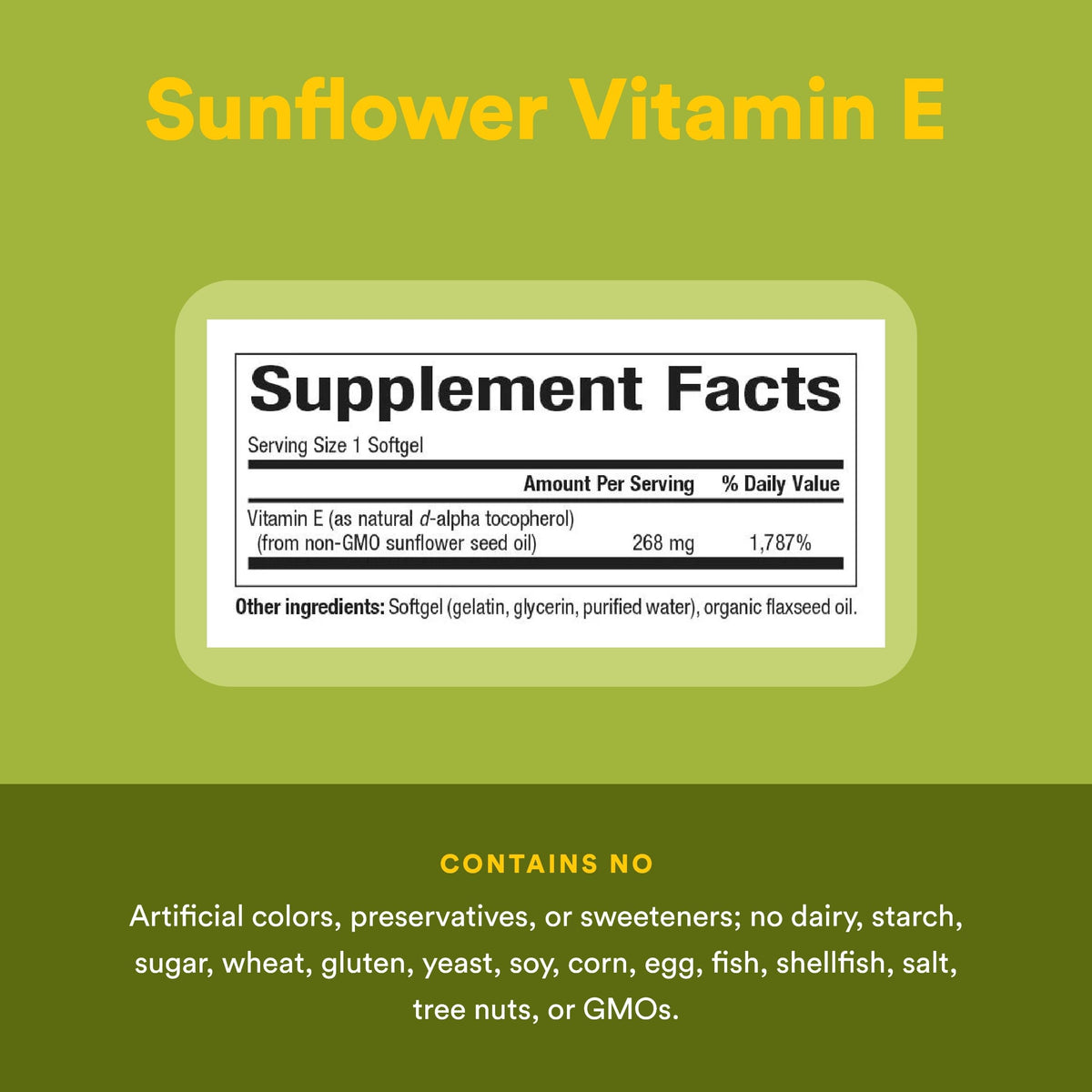 Natural Factors Vitamine E Tournesol 268 mg gélules molles sur une table