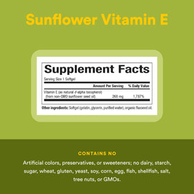 Natural Factors Vitamine E Tournesol 268 mg gélules molles sur une table
