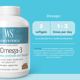 Natural Factors WomenSense RxOmega-3 gélules sur fond blanc