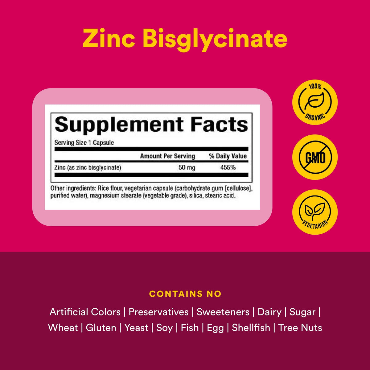 Natural Factors Zinc Bisglycinate 50 mg 60 capsules avec un verre d'eau