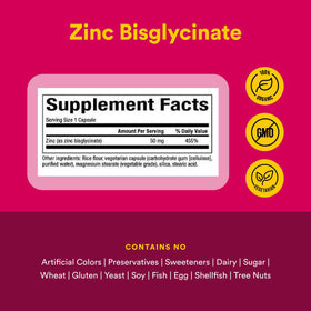 Natural Factors Zinc Bisglycinate 50 mg 60 capsules avec un verre d'eau