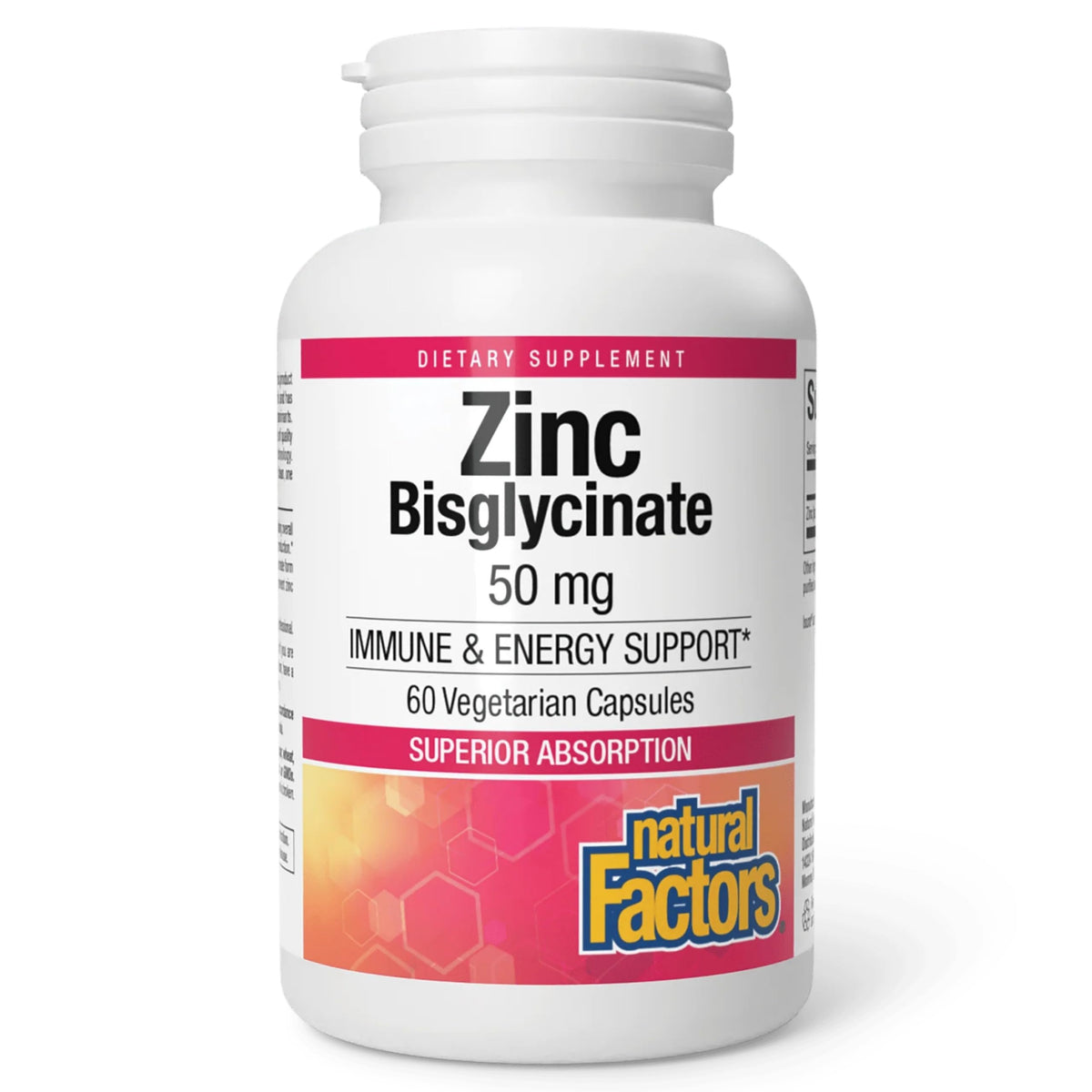 Natural Factors Zinc Bisglycinate 50 mg 60 capsules vue de face
