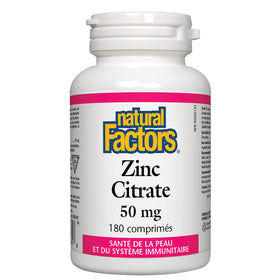 Natural Factors Zinc Citrate 50mg comprimés sur une table