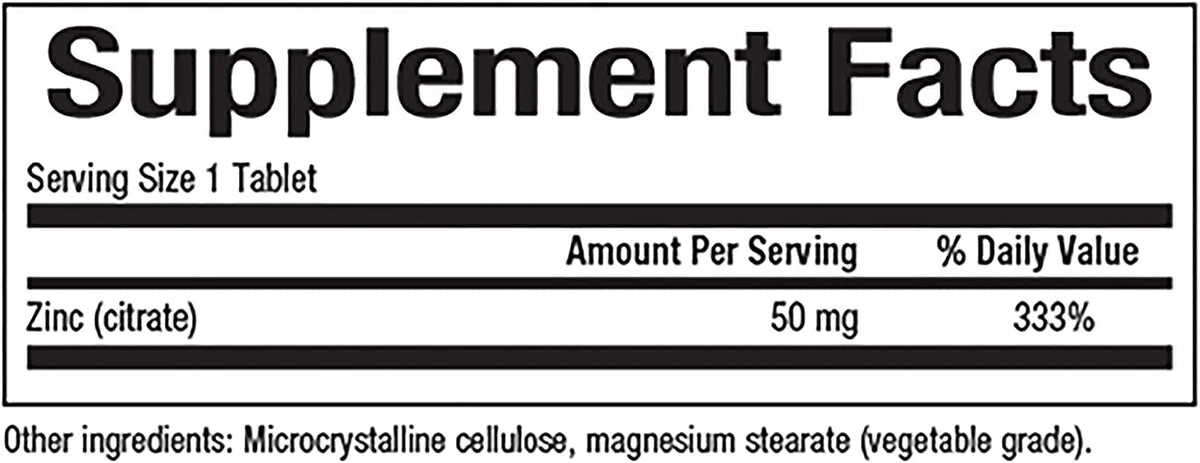 Natural Factors Zinc Citrate 50mg, vue de côté