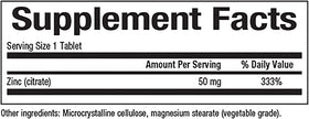 Natural Factors Zinc Citrate 50mg, vue de côté