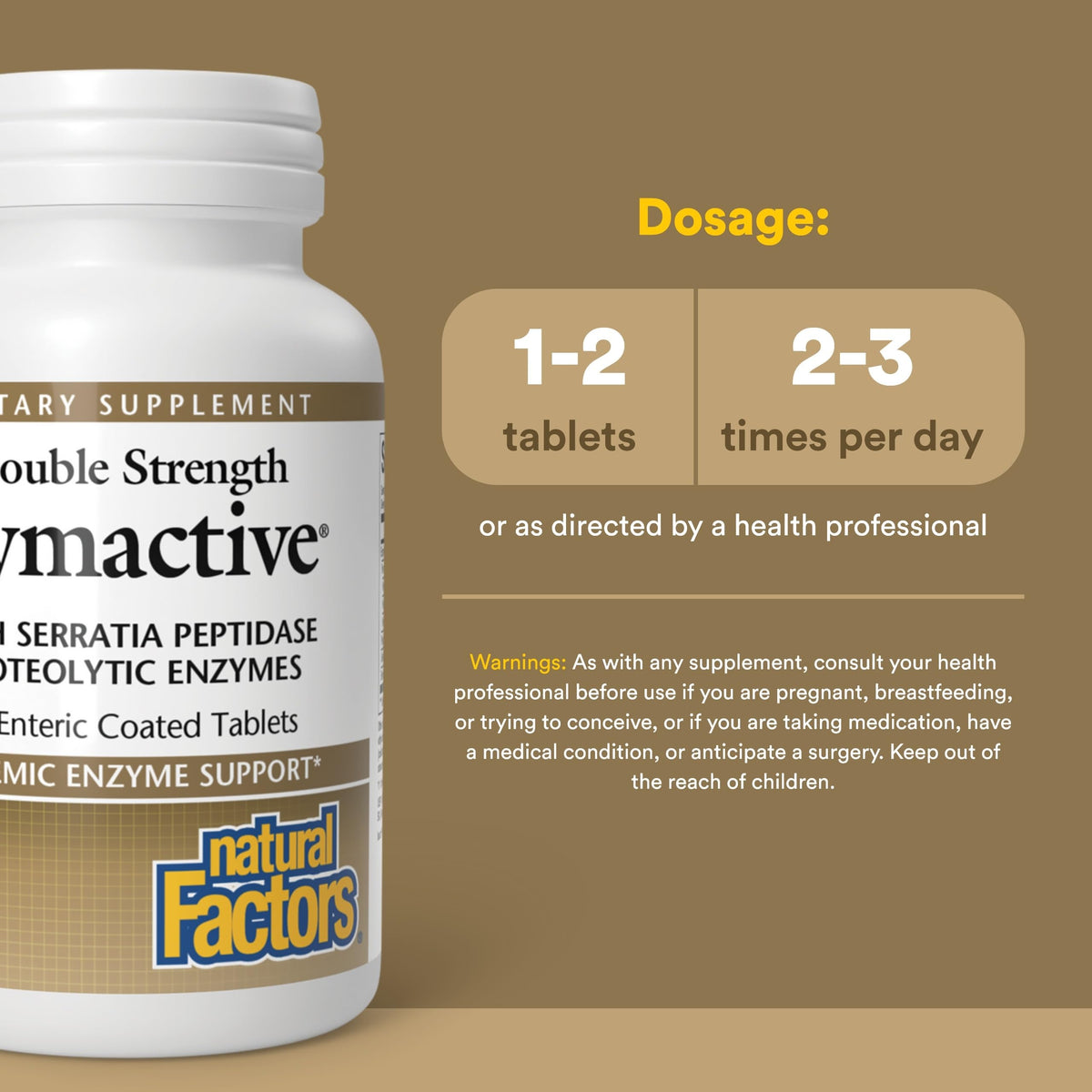 Natural Factors Zymactive Double Strength comprimés en gros plan
