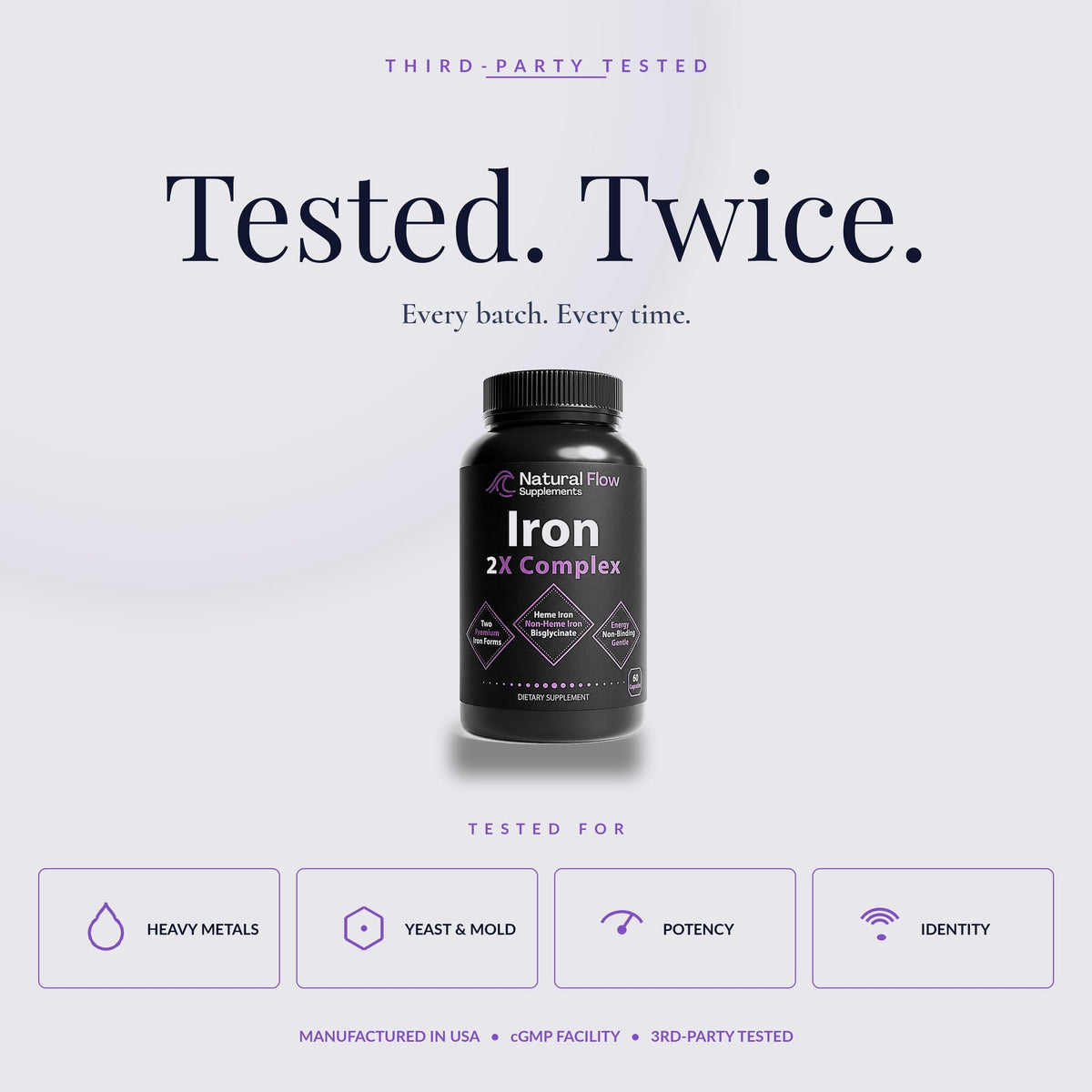 Natural Flow 2X Iron Complex capsules in hand