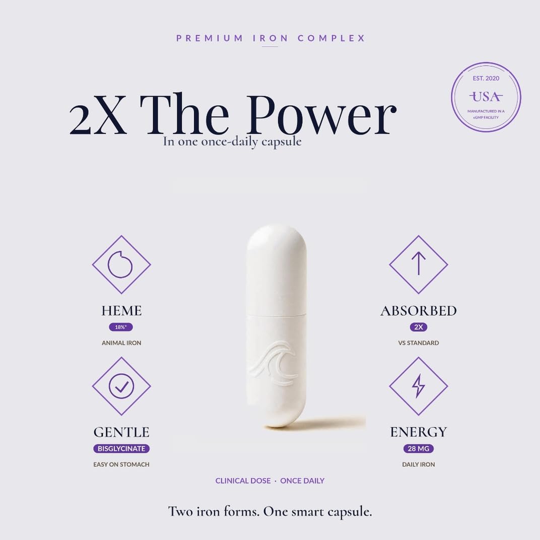 Natural Flow 2X Iron Complex capsules on a table