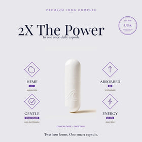 Natural Flow 2X Iron Complex capsules on a table