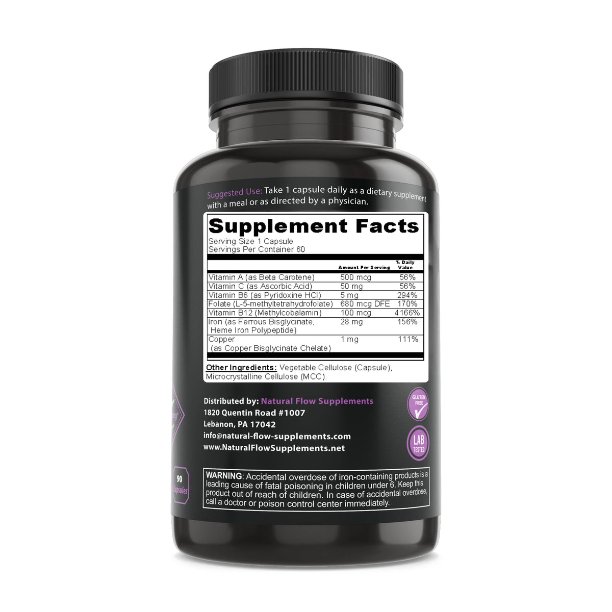 Natural Flow 2X Iron Complex capsules on a wooden background