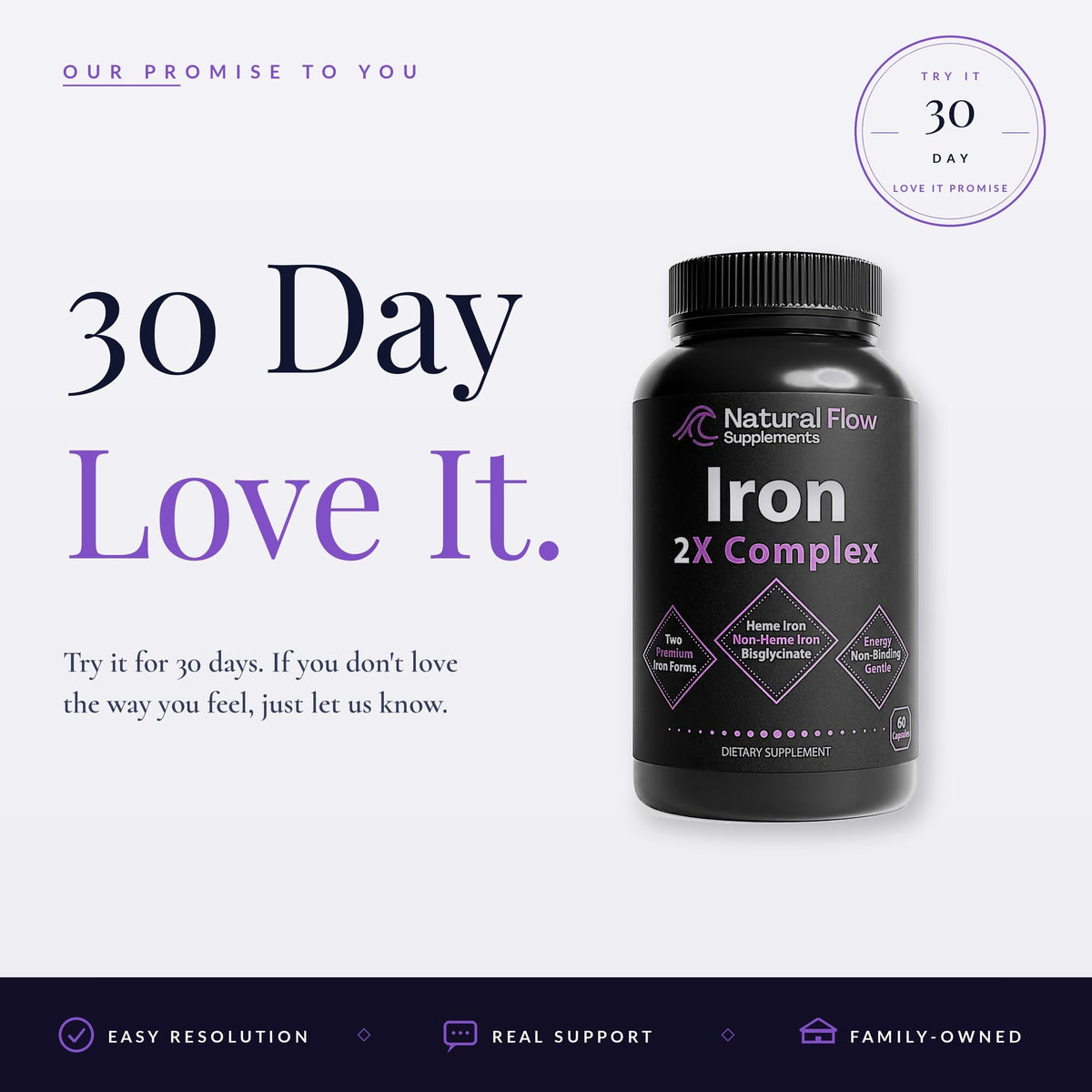 Natural Flow 2X Iron Complex capsules with a measuring spoon