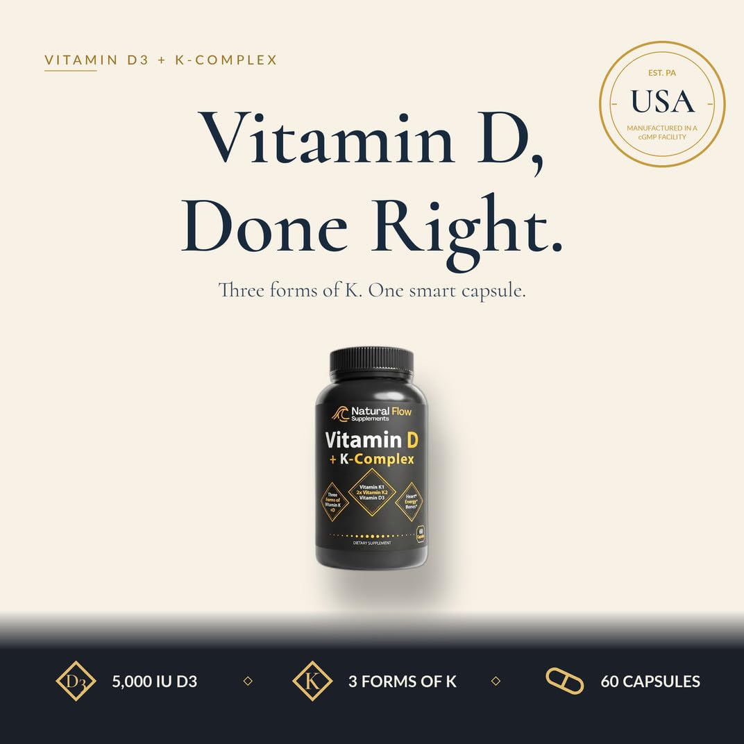 Natural Flow Vitamine D3 K2 5000 IU capsules ouvertes montrant le contenu