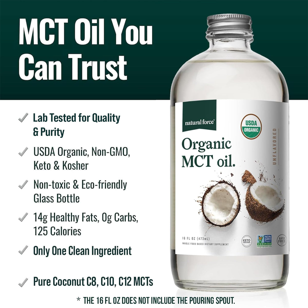 Natural Force Huile MCT Bio avec étiquette biodégradable