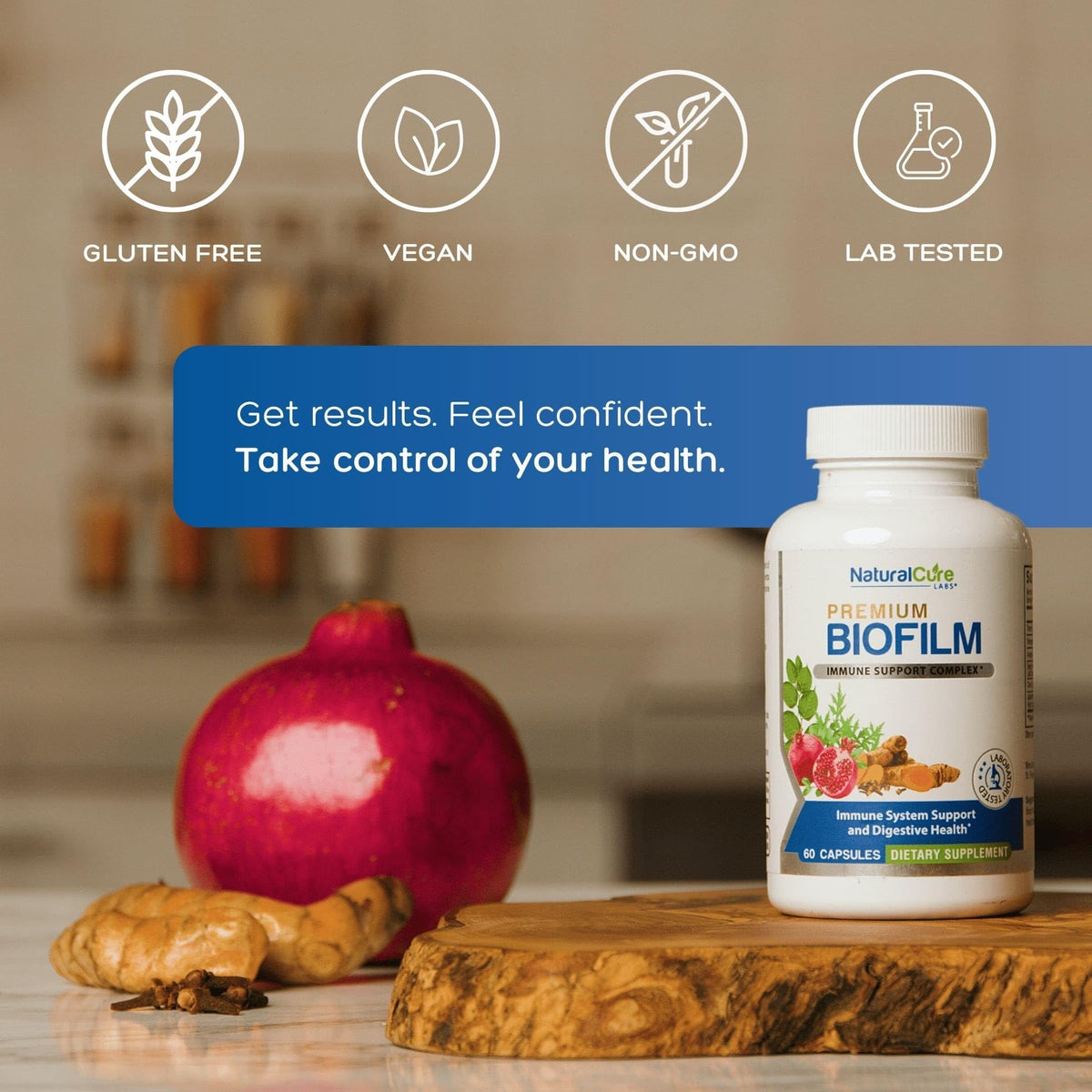 Natural Labs Biofilm Complex capsules végétales sur une surface blanche