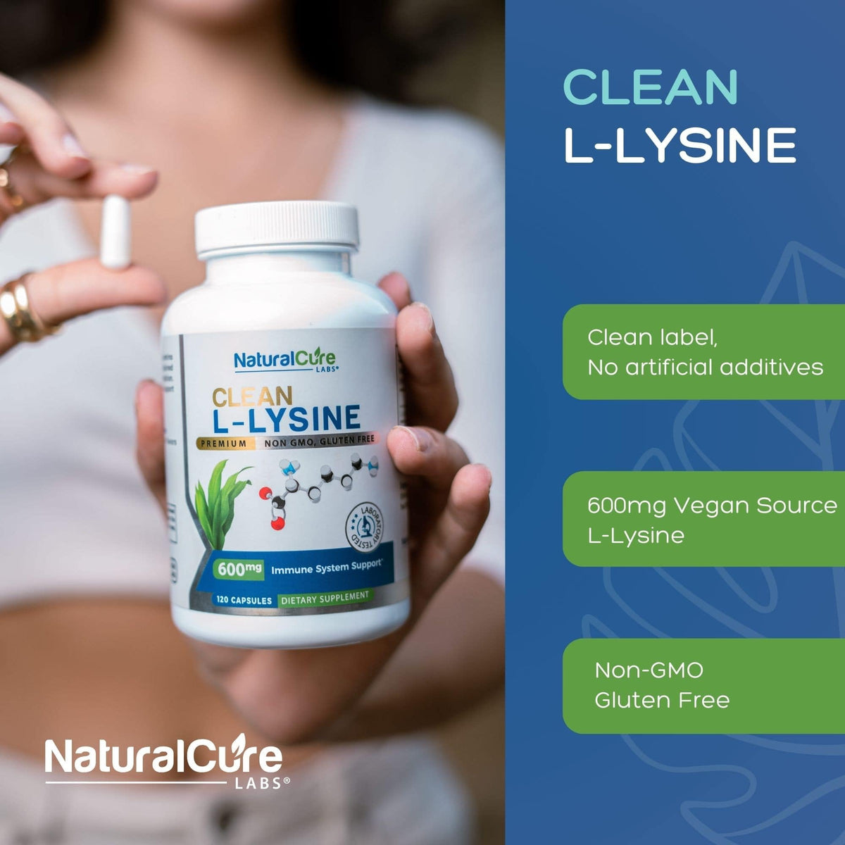 Natural Labs L-Lysine 600mg capsules back label