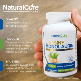 Natural Labs L-Lysine Monolaurin 600mg 100 Capsules side view