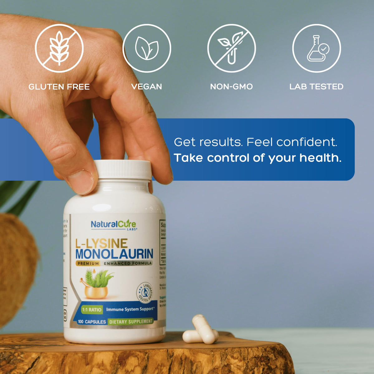 Natural Labs L-Lysine Monolaurin 600mg 100 Capsules with packaging