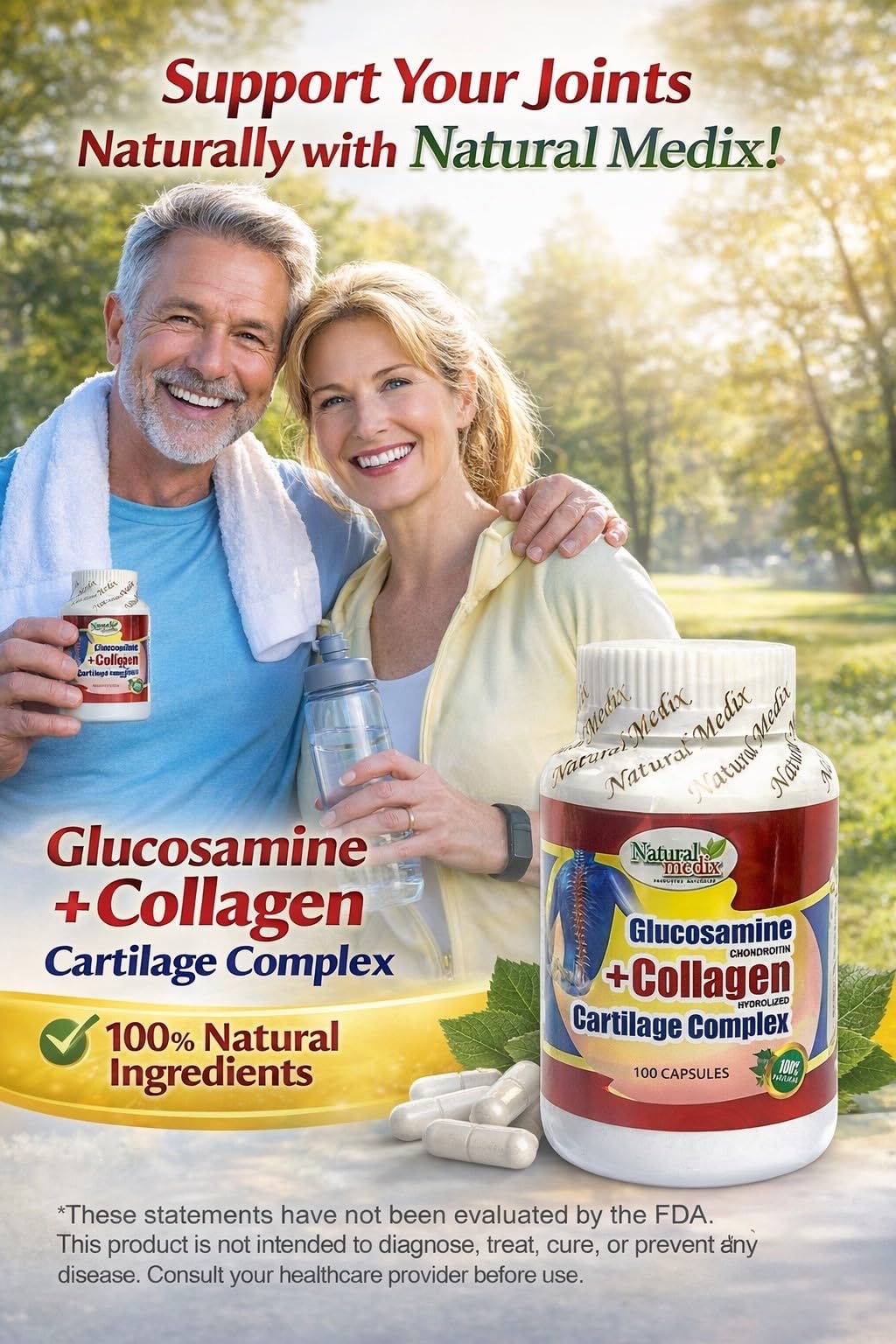 Natural medix Glucosamine Chondroitin Collagène Hydrolysé capsules sur fond blanc