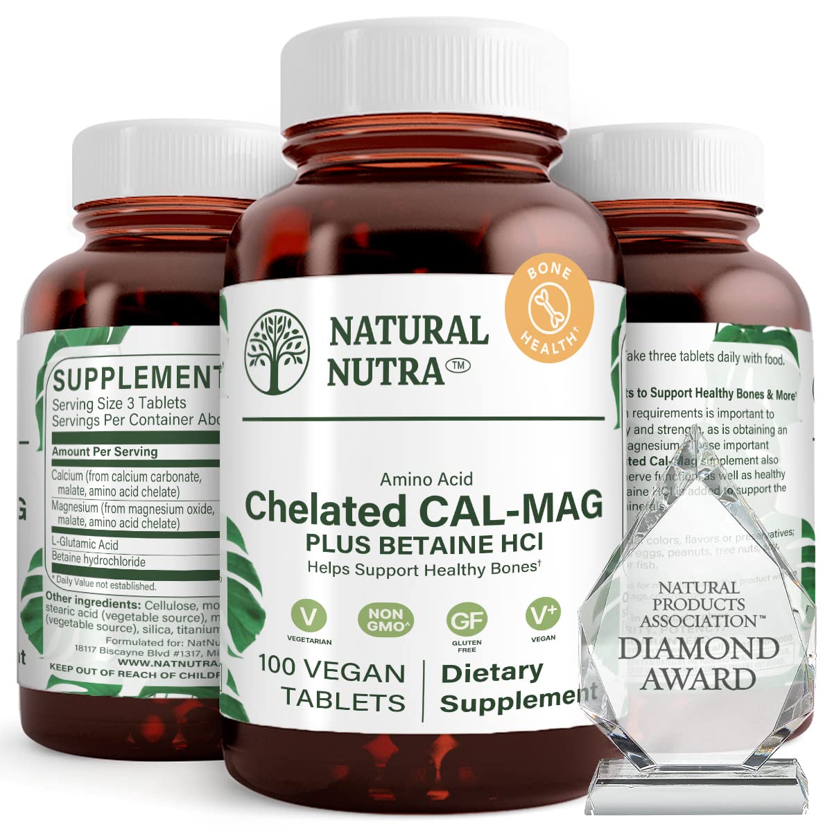 Natural Nutra Calcium Magnésium 1000/500 mg flacon en verre ambré