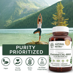 Natural Nutra Calcium Magnésium 1000/500 mg flacon ouvert avec comprimés