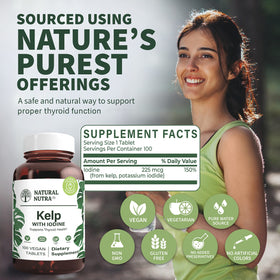 Natural Nutra Iode Kelp 225 mcg 100 Tablettes - taille des tablettes
