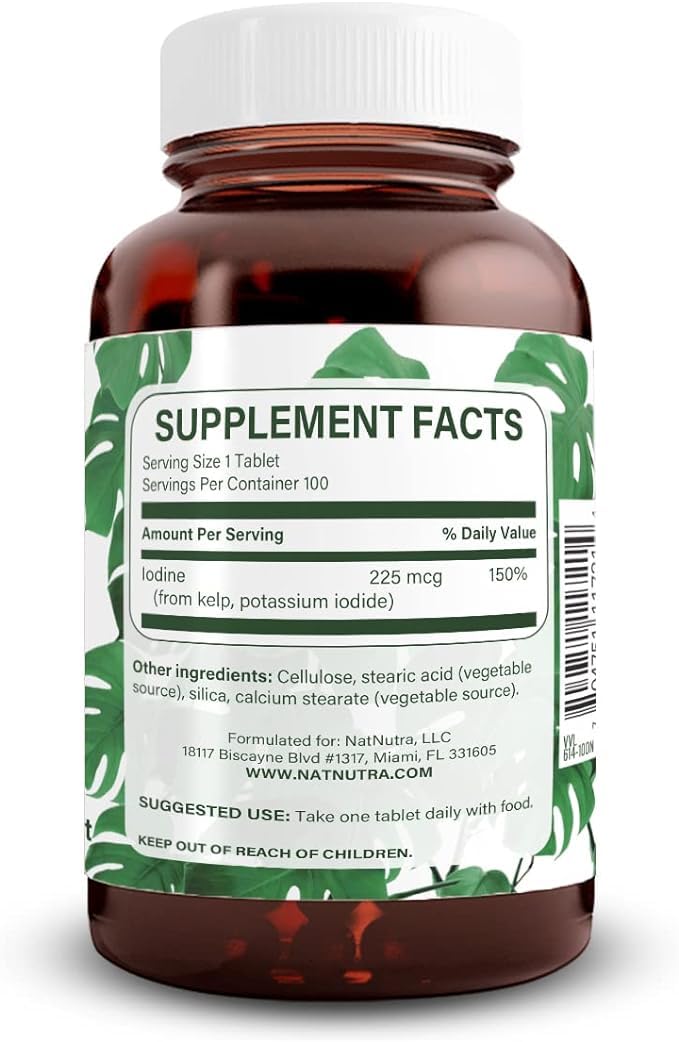 Natural Nutra Iode Kelp 225 mcg 100 Tablettes - vue arrière