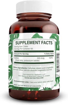 Natural Nutra Iode Kelp 225 mcg 100 Tablettes - vue arrière
