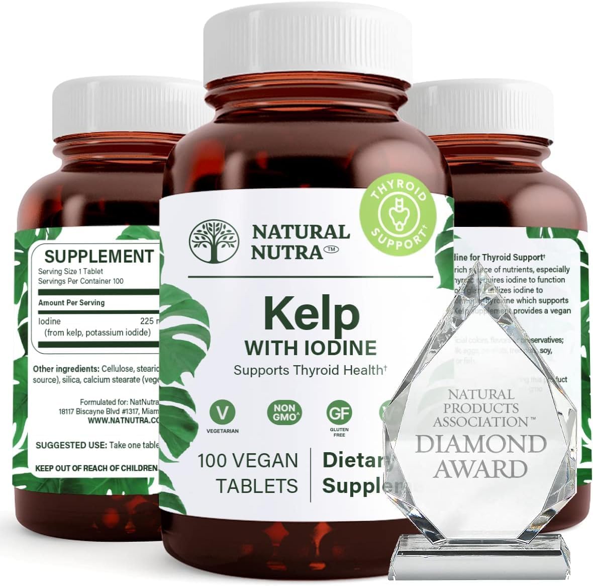 Natural Nutra Iode Kelp 225 mcg 100 Tablettes - vue avant